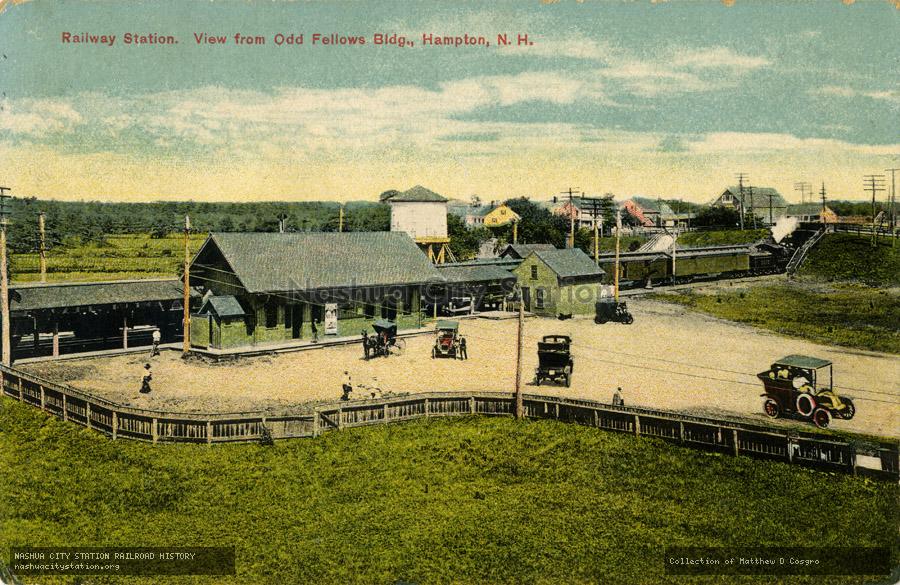 Postcard: Railway Station. View from Odd Fellows Building, Hampton, New Hampshire